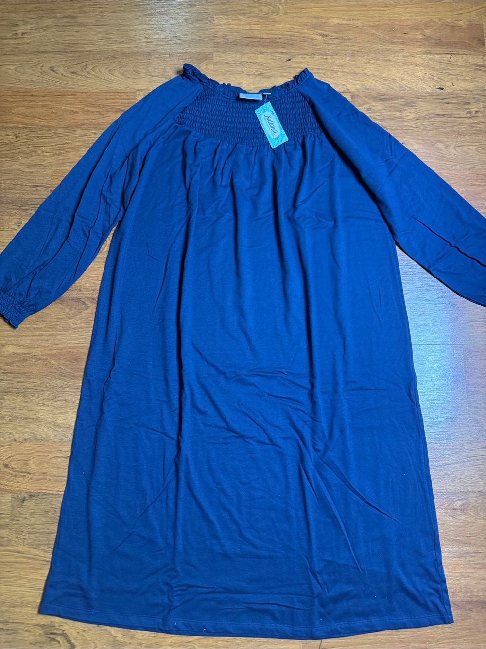 Smocked Yoke Chemise Nightdress in Navy